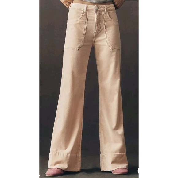 Pilcro Pants - Pilcro Rylan Velvet High-Rise Flare Jeans Pink Women 28x35 Tall Boho Western